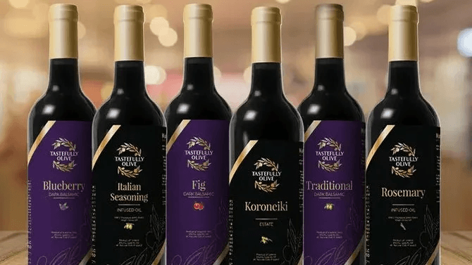 Premium infused olive oils with flavors like Blueberry, Fig, and Rosemary for gourmet cooking