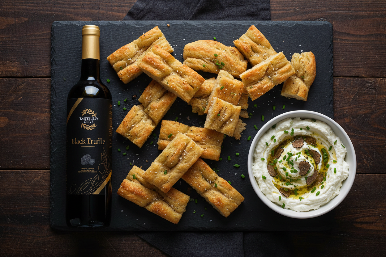 Black Truffle Whipped Ricotta Dip with Focaccia Crisps