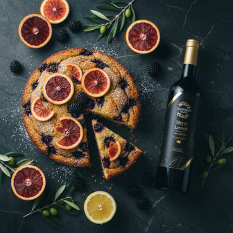 Blood Orange Cake - Flat Lay with Bottle