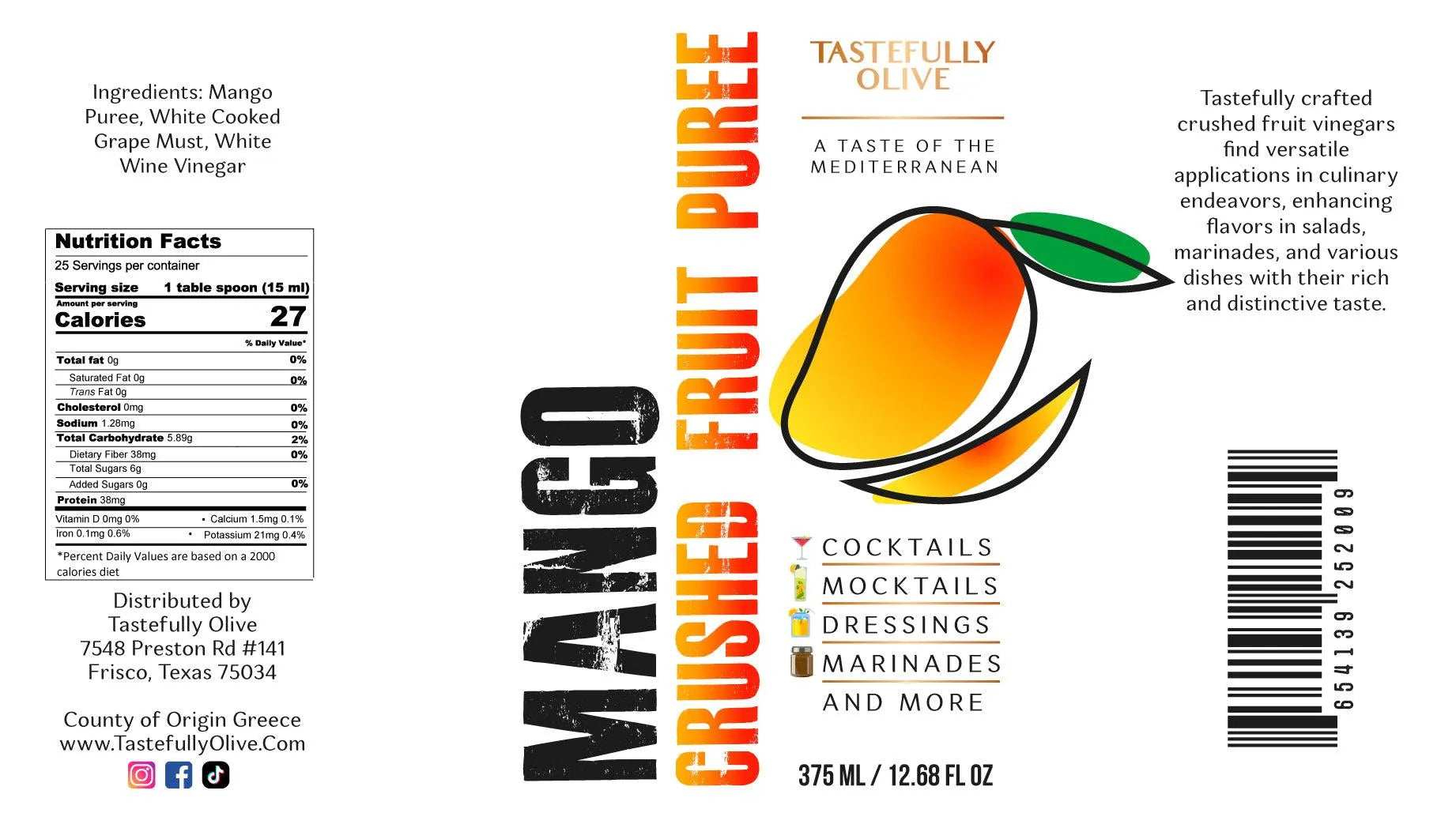 Crush Fruite Purees - Mango - Tastefully Olive